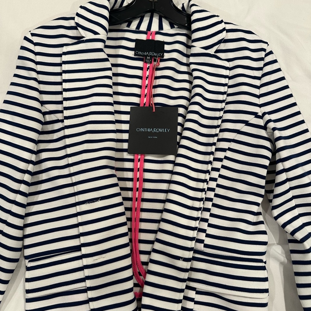 Cynthia Rowley Navy and White Striped Knit Blazer